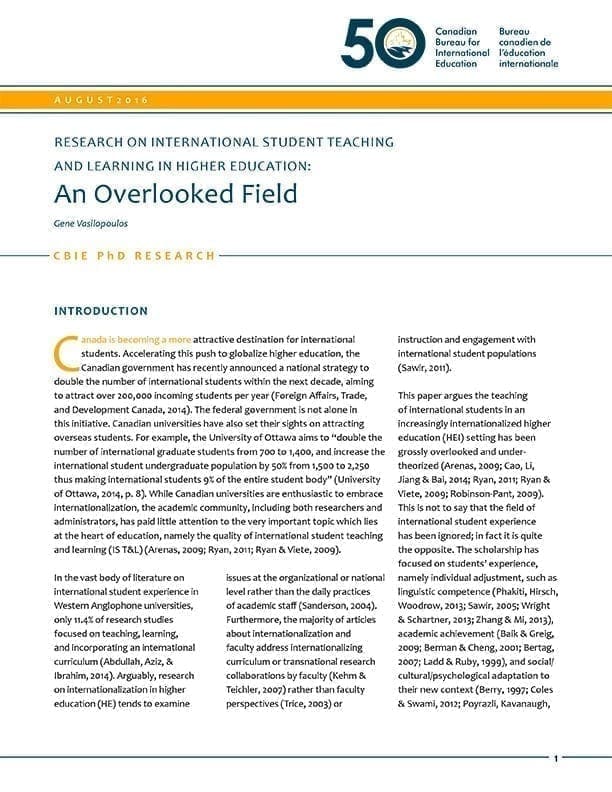 Research on International Student Teaching and Learning in Higher Education: An Overlooked Field